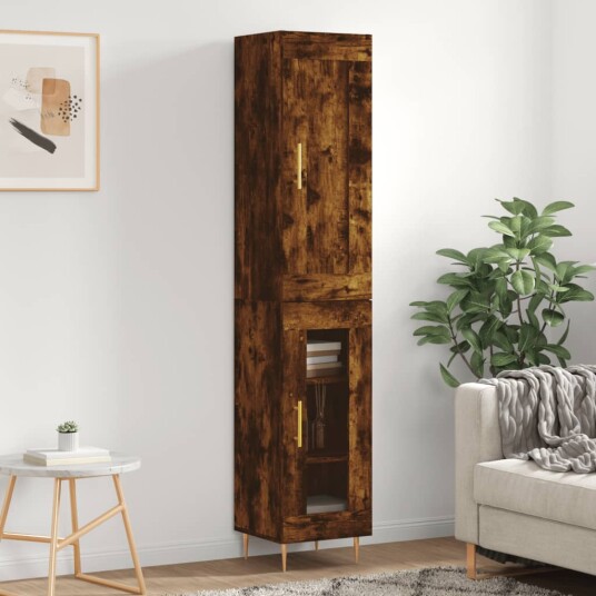 vidaXL Highboard røkt eik 34,5x34x180 cm konstruert tre