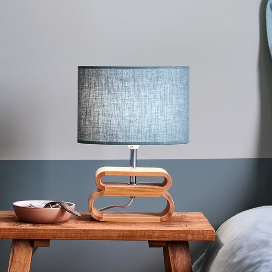 Oslo bordlampe hvit/lys tre høyde 30 cm – COREP SAS   Stue   Skandinavisk   Stoff / Tekstil   Med skjerm