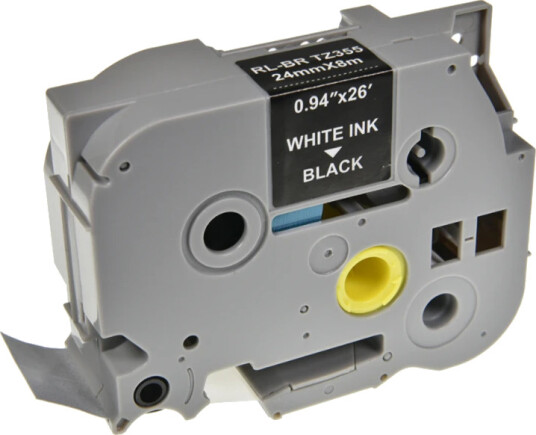TB TZE-355 P-Touch Tape Hvit på Sort 24mm (8m) erstatter Brother TZE-355