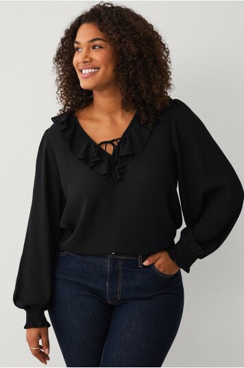 Ellos Plus Collection Bluse med volang Svart