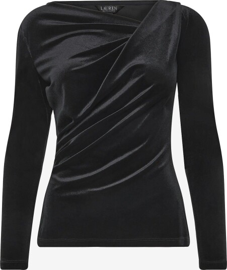 Lauren Ralph Lauren Pleated Velvet Asymmetrical Top BLACK VELVET 3XL