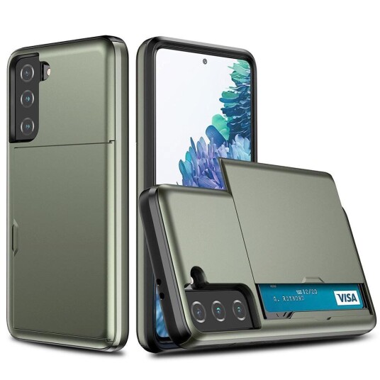 INCOVER Samsung Galaxy S21 FE (5G) Hybrid Håndverker Deksel med Lommebok - Mørkegrønn