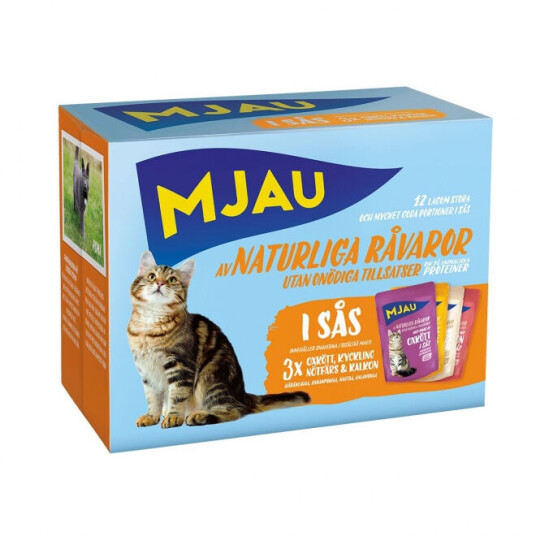 Mjau Multipack Våtfôr Kattemat Kjøttsmaker i saus 12x85 g