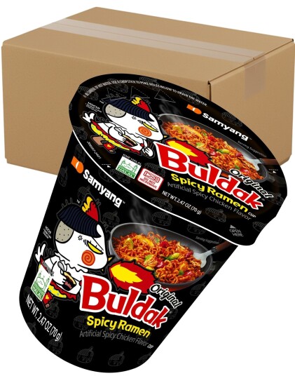30 stk Samyang Buldak Hot Chicken Ramen Cup   Hel Eske 2,1 kg Korea
