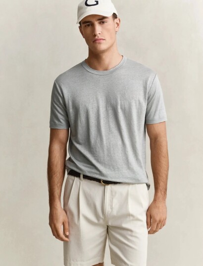 GANT Linen Ss T Shirt   Grey   XXL