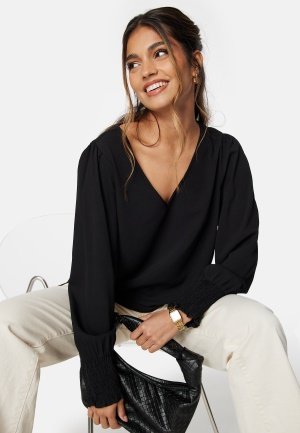 VERO MODA Vmlydia LS V-neck smock top black XS