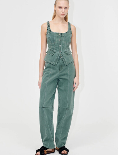 STINE GOYA 2393 Denim Scoopneck Pockets Vest Green XL STINE GOYA 2393 Denim Scoopneck Pockets Vest Green XL