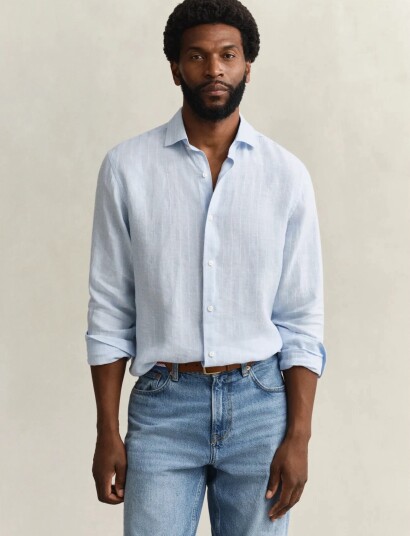 GANT Reg Linen Stripe Shirt Blue XL