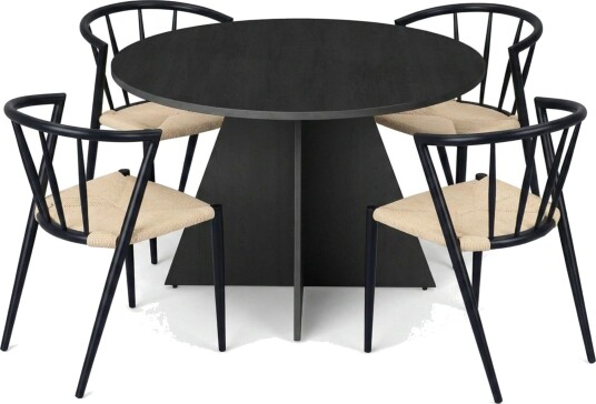 Vera spisegruppe rund 110 cm svart med 4 Winston spisestoler   Svart