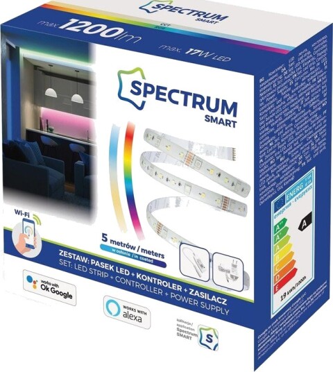 Spectrum 5m 17W/m RGB+CCT LED strip sett 230V 60 LED/m Smart home uten fjernkontroll Spectrum 5m 17W/m RGB+CCT LED strip sett 230V 60 LED/m Smart home uten fjernkontroll