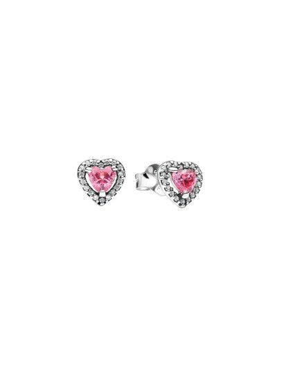 PANDORA Heart Sterling Silver Stud Earrings With Fancy Pink And Clear Cubic Zirconia Rosa One Size PANDORA Heart Sterling Silver Stud Earrings With Fancy Pink And Clear Cubic Zirconia Rosa One Size