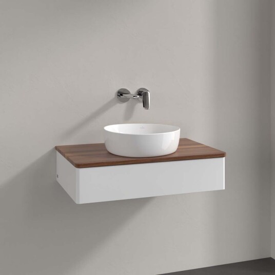Villeroy & Boch Antao Servantskap med 1 skuff 80x50x19 cm u/lys Hvit Blank/Valnøtt Villeroy & Boch Antao Servantskap med 1 skuff 80x50x19 cm u/lys Hvit Blank/Valnøtt