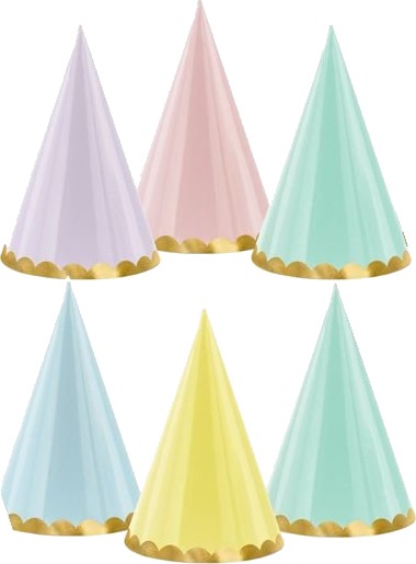 6 stk Partyhatter med Gullkant i Assorterte pastellfarger