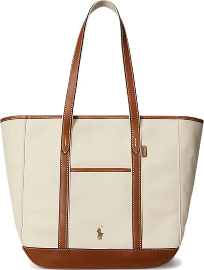 Polo Ralph Lauren Leather-Trim Canvas Medium Shopper Tote - Cream - ONE SIZE