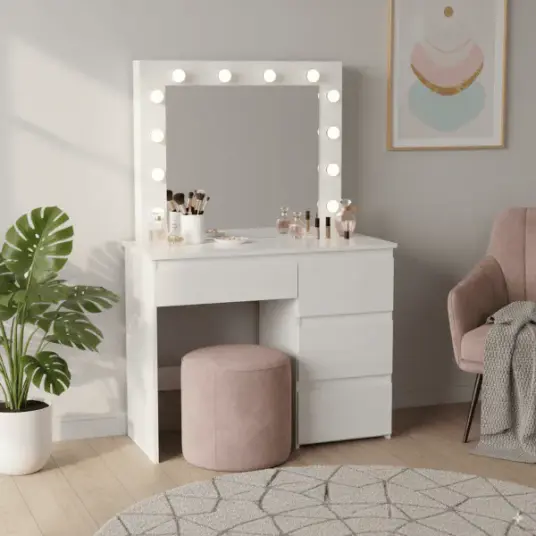Sminkebord "EMMA" LED belysning 94x43x140 cm