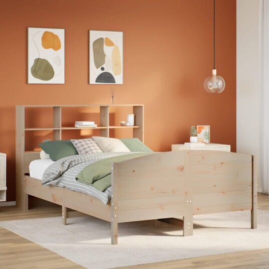 Seng med bokhylle uten madrass 140x200 cm heltre furu 8721158618917