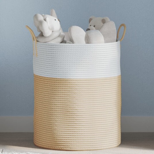 Oppbevaringskurv beige og hvit Ø38x46 cm bomull
