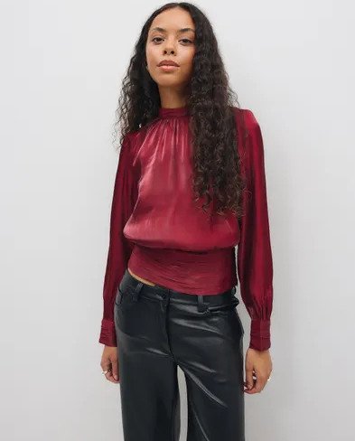 Vero Moda - Rød - Vmpolly Ls High Neck Top Wvn