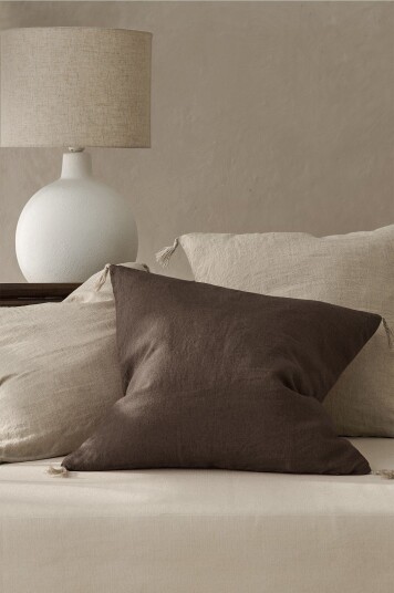 Ellos Home   Putetrekk Candice Tassel i vasket lin 50x50 cm   Brun
