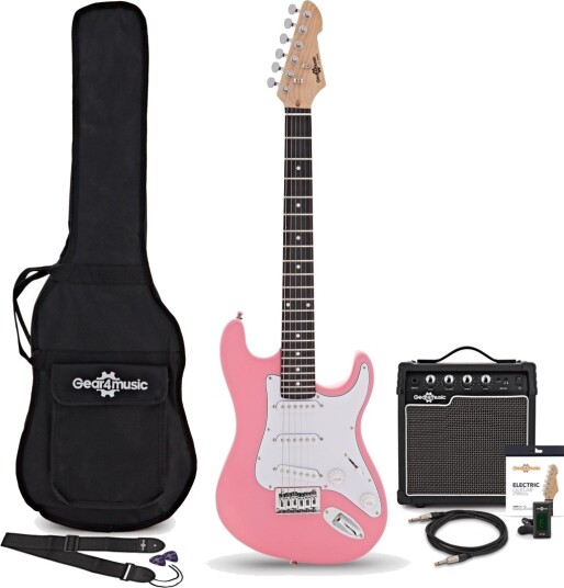 Gear4Music 3/4 LA Elektrisk Gitar Rosa med 10 W Forsterkerpakke Gear4Music 3/4 LA Elektrisk Gitar Rosa med 10 W Forsterkerpakke
