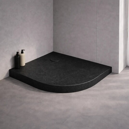 MILD STONE Dusjkar | Klassisk Buet | Høy Utgave | Sort | Skifereffekt - 80x80x11,5