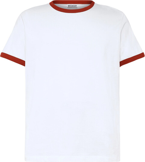 Weekday Short Sleeved Contrast Trim Cotton T Shirt White XS