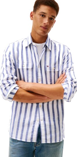 Tommy Hilfiger Brushed Linen Twill Stp Rlx Sht Blue XS