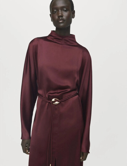 Mango Belt Satin Dress Burgundy S Mango Belt Satin Dress Burgundy S