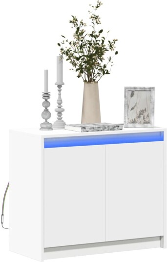 Skjenk med LED hvit 72x34x61 cm konstruert tre 8721102967382