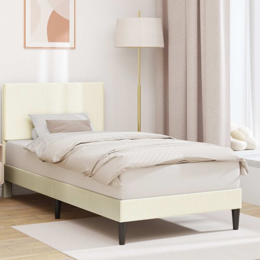 Sengestamme med hodegjerde Krem 90 x 200 cm Corduroy stoff
