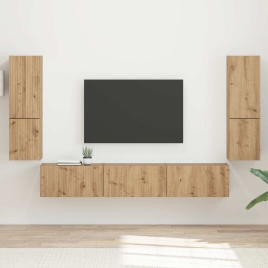 vidaXL TV-benksett Veggmontert 4 pcs Artisan Eik Konstruert tre