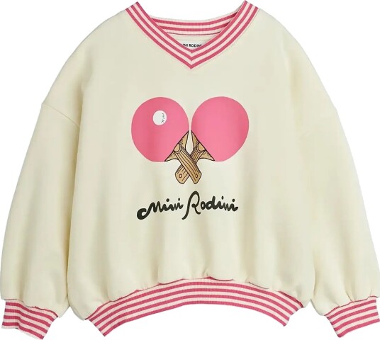 Mini Rodini Table Tennis Sp Striped Rib Sweatshirt   White   104/110