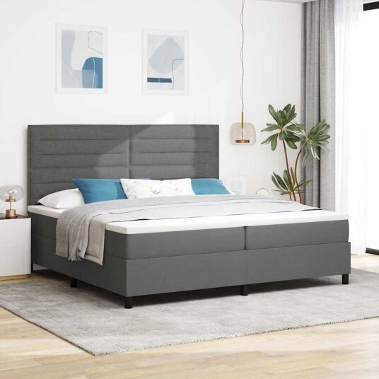  Box Våknings Seng med Madrass & LED Mørk Grå 200x200 cm Stoff