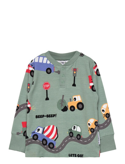 Geggamoja Bamboo Grandpa Sweater Green Tractor   Green   98/104