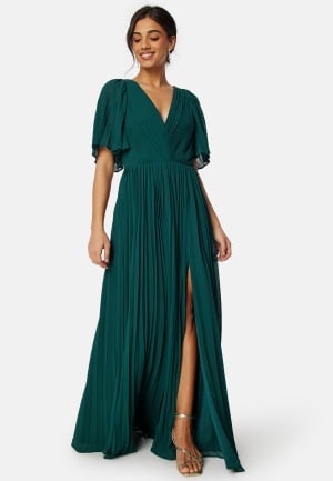 Bubbleroom Occasion Pleated Slit Gown Dark green 36