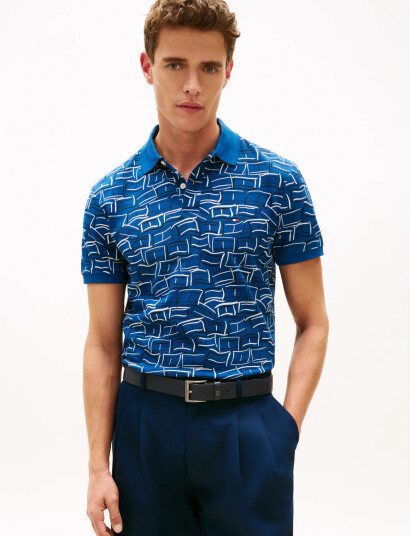 Tommy Hilfiger Aop Pique Reg Polo   Blue   XXL