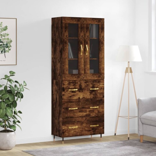vidaXL Highboard røkt eik 69,5x34x180 cm konstruert tre 8720845478124