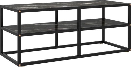 vidaXL TV benk svart med svart marmorglass 100x40x40 cm
