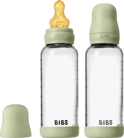BIBS Medium Flow Glass Tåteflaske Latex 2-Pakk 240 ml Sage