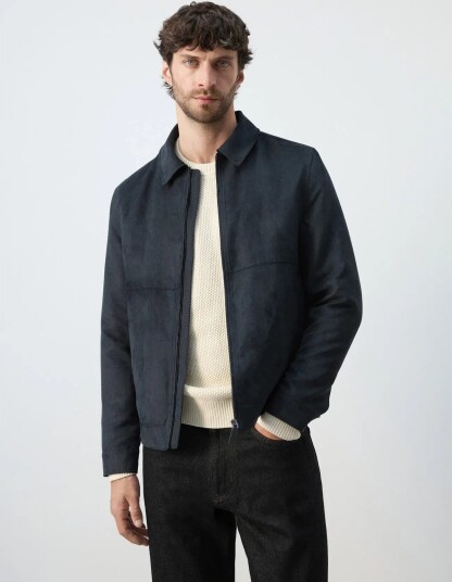 Mango Suede Effect Jacket   Navy   XXL