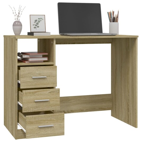 vidaXL Skrivebord med skuffer sonoma eik 102x50x76 cm konstruert tre