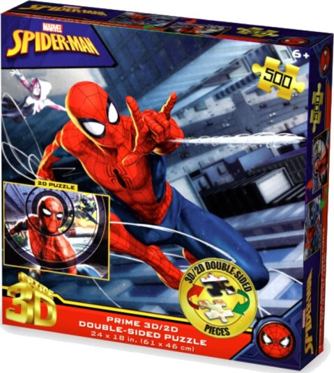 Marvel SpiderMan SpiderVerse Trio Web Shooting 500pc 24x18 in 3D/2D DoubleSided Puzzle
