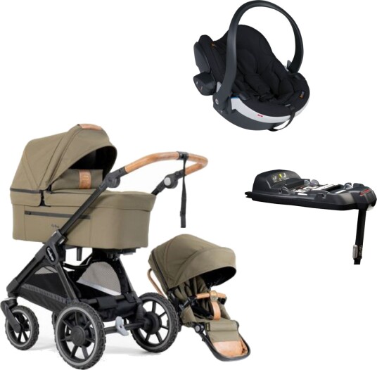 Emmaljunga Barnevognpakke Komplett Sento Pro Ergo Outdoor Olive + Besafe iZi Go Modular X2 Ink. Base
