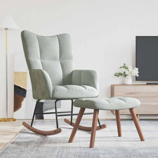 vidaXL Vippestol med fotstøtte Lysegrå 78 x 61 x 98 cm Fløyel