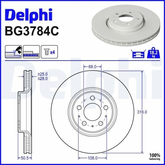Bremseskive DELPHI BG3784C Bremseskive DELPHI BG3784C