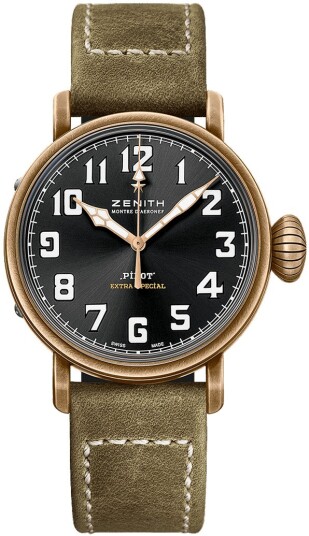 Zenith Herreklokke 29.1940.679 21.C800 Pilot Sort/Gummi Ø40 mm