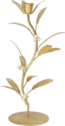 Broste Copenhagen Mistletoe Candle Holder BRASS FINISH/WHITE CREAM H25 cm