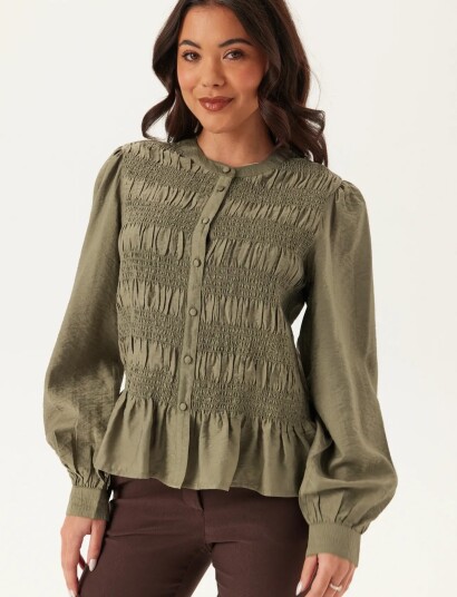 Bubbleroom Smock Blouse Khaki green 44 46