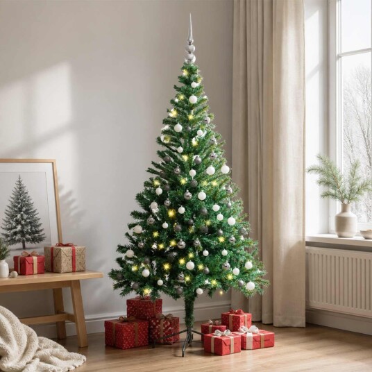 vidaXL Kunstig juletre med LED og kulesett 150 cm 380 grener vidaXL Kunstig juletre med LED og kulesett 150 cm 380 grener