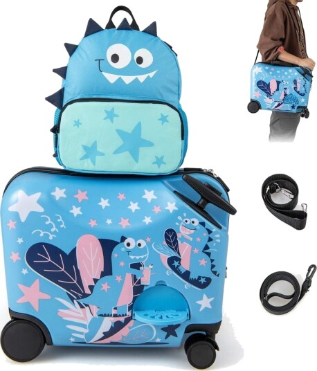 Barnas dinosaurbagasjesett – handlevogn og ryggsekk, 30 cm + 48 cm